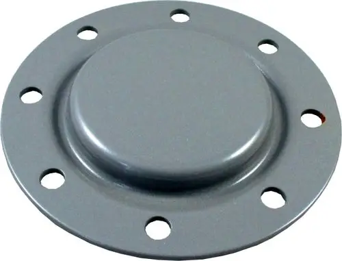 Handlochdeckel von Wolf, runde Metallplatte mit zentralem Buckel und mehreren Montageöffnungen, geeignet für den Einsatz in technischen Anwendungen.